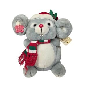 RUSS BERRIE VINTAGE CHRISTMAS MISCHIEF MOUSE PLUSH – 11" – SANTA HAT – WITH TAGS